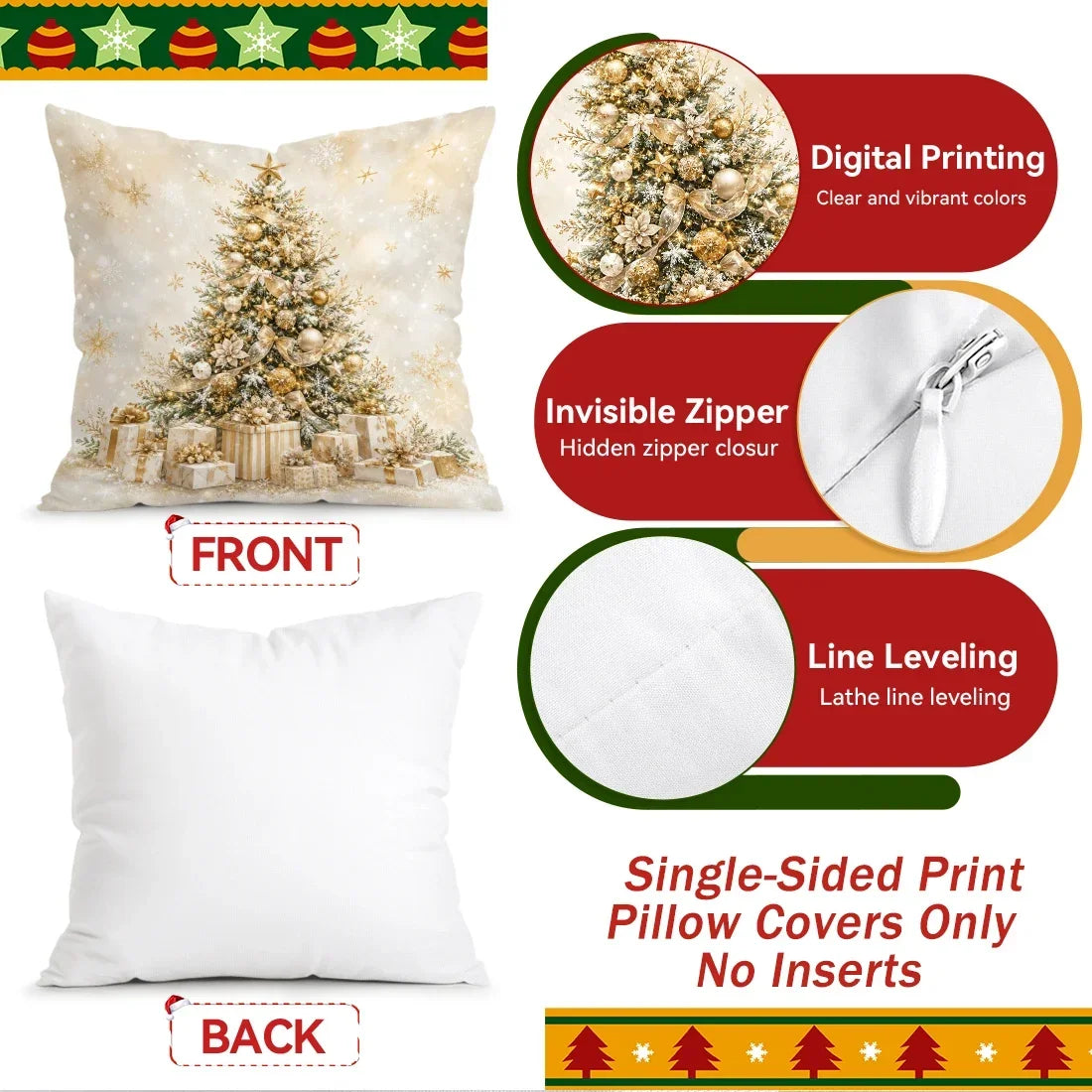 1/4 Pièces de Housses de Coussin Dorées pour Décoration de Noël en Polyester pour la Maison, la Voiture et le Canapé — photo
