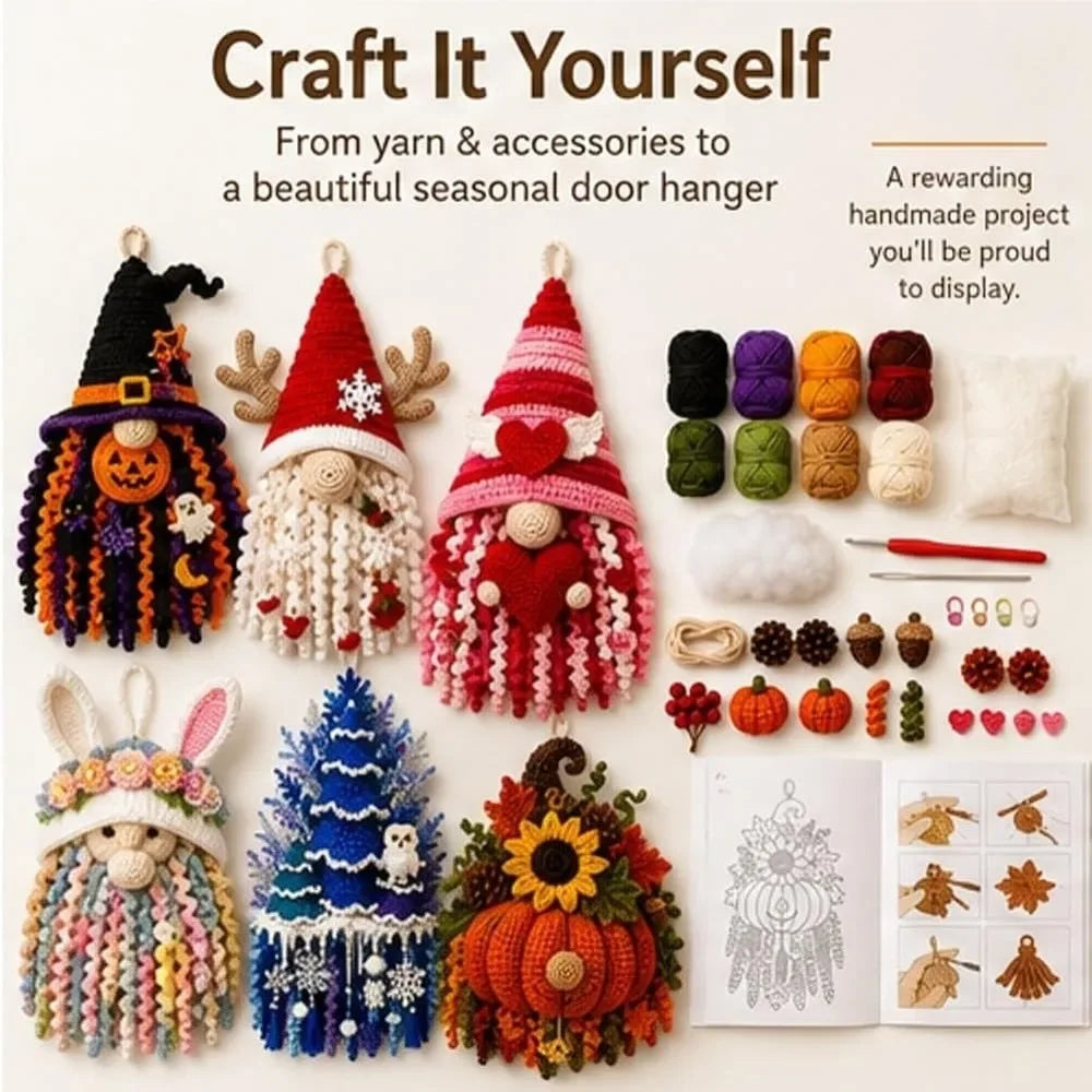 Kit de Décoration de Porte au Crochet Fait Main, Thèmes Saisonniers : Père Noël, Cœur de la Saint-Valentin, Noël, Lapin de